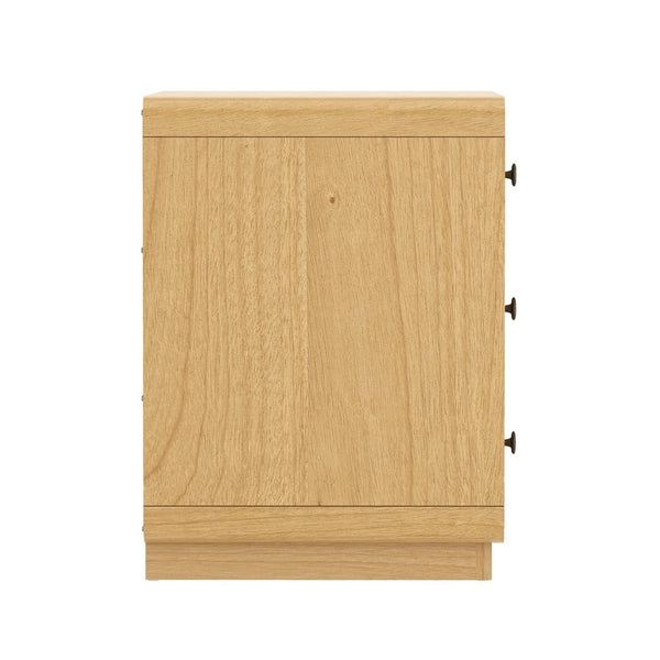 English Elm Nightstand Solid Rubberwood Three Drawer Bedside Cabinet with Soft Close Tracks Modern Organic Natural B365P504329
