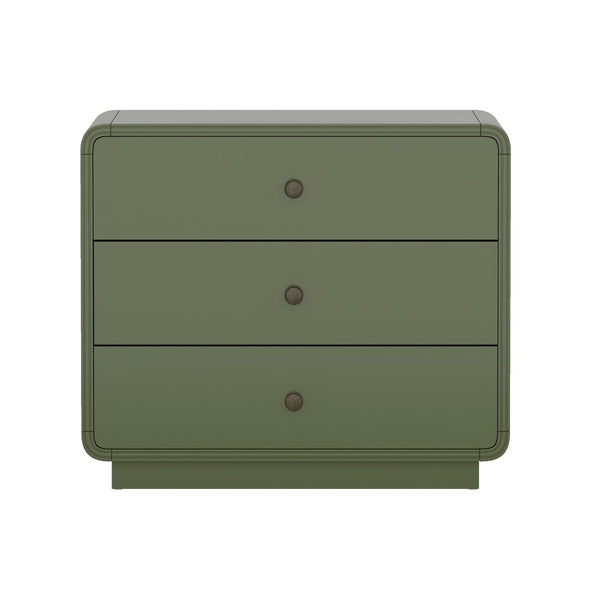 English Elm Nightstand Solid Rubberwood Three Drawer Bedside Cabinet with Soft Close Tracks Modern Organic Green B365P504330
