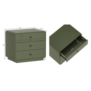 English Elm Nightstand Solid Rubberwood Three Drawer Bedside Cabinet with Soft Close Tracks Modern Organic Green B365P504330
