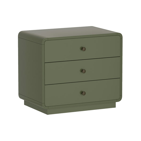 English Elm Nightstand Solid Rubberwood Three Drawer Bedside Cabinet with Soft Close Tracks Modern Organic Green B365P504330