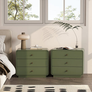 English Elm Nightstand Solid Rubberwood Three Drawer Bedside Cabinet with Soft Close Tracks Modern Organic Green B365P504330