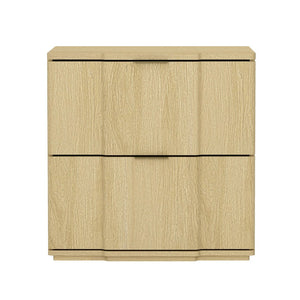 English Elm Nightstand with Sculpted Drawer Fronts Natural Wood and Gold Accents Bedroom Accent Natural+Gold B365P504331