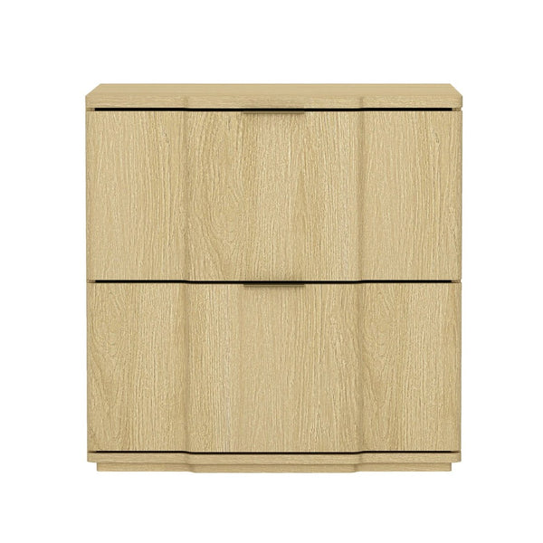 English Elm Nightstand with Sculpted Drawer Fronts Natural Wood and Gold Accents Bedroom Accent Natural+Gold B365P504331