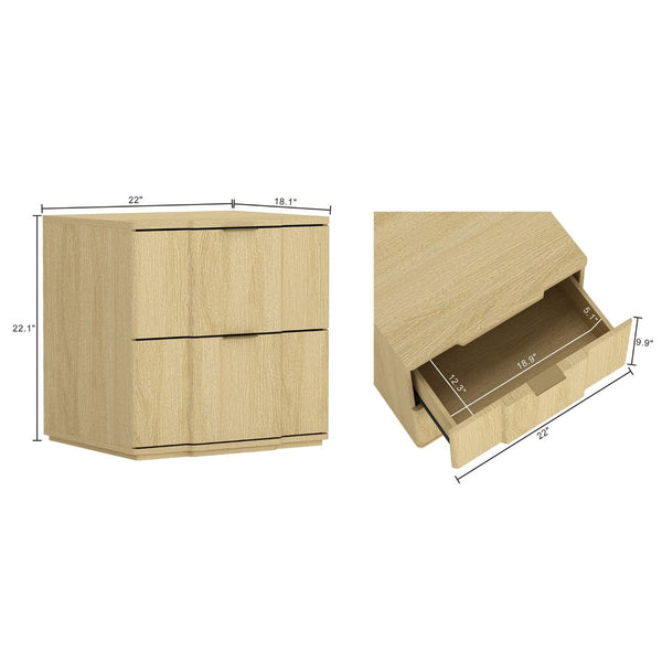 English Elm Nightstand with Sculpted Drawer Fronts Natural Wood and Gold Accents Bedroom Accent Natural+Gold B365P504331