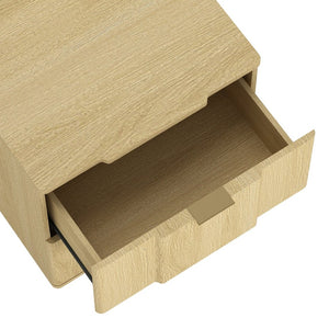 English Elm Nightstand with Sculpted Drawer Fronts Natural Wood and Gold Accents Bedroom Accent Natural+Gold B365P504331