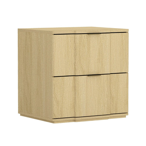 English Elm Nightstand with Sculpted Drawer Fronts Natural Wood and Gold Accents Bedroom Accent Natural+Gold B365P504331