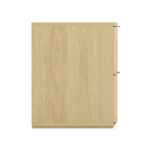 English Elm Nightstand with Sculpted Drawer Fronts Natural Wood and Gold Accents Bedroom Accent Natural+Gold B365P504331