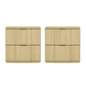 English Elm Nightstand with Sculpted Drawer Fronts Natural Wood and Gold Accents Bedroom Accent Natural+Gold B365P504331
