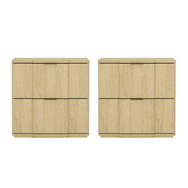English Elm Nightstand with Sculpted Drawer Fronts Natural Wood and Gold Accents Bedroom Accent Natural+Gold B365P504331