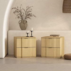 English Elm Nightstand with Sculpted Drawer Fronts Natural Wood and Gold Accents Bedroom Accent Natural+Gold B365P504331