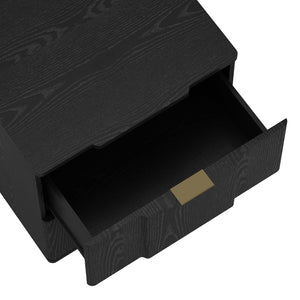 English Elm Nightstand with Sculpted Drawer Fronts Natural Wood and Gold Accents Bedroom Accent Black+Gold B365P504332