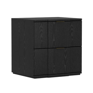 English Elm Nightstand with Sculpted Drawer Fronts Natural Wood and Gold Accents Bedroom Accent Black+Gold B365P504332