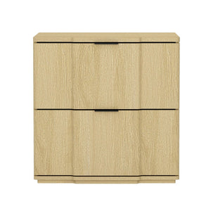 English Elm Nightstand with Sculpted Drawer Fronts Natural Wood and Gold Accents Bedroom Accent Natural+Black B365P504333
