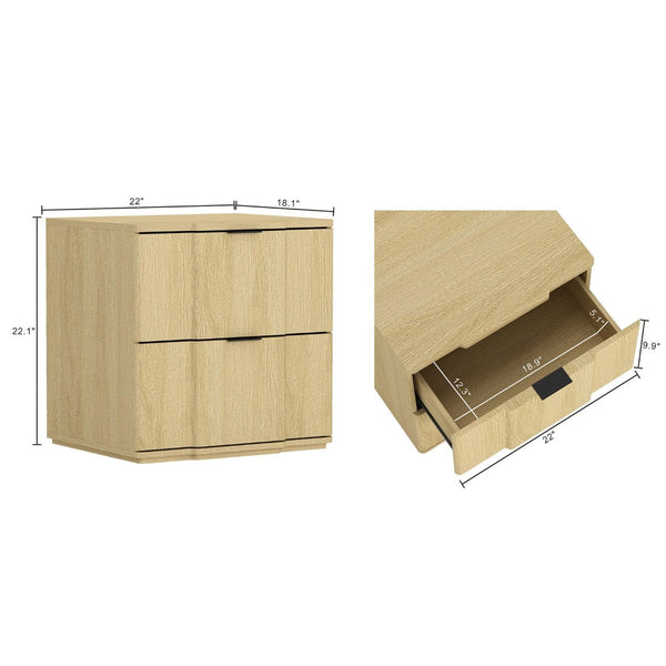 English Elm Nightstand with Sculpted Drawer Fronts Natural Wood and Gold Accents Bedroom Accent Natural+Black B365P504333