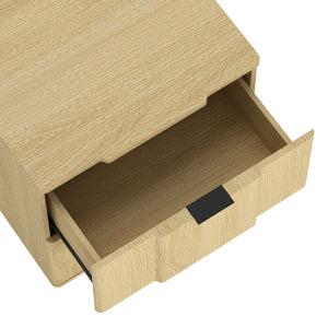 English Elm Nightstand with Sculpted Drawer Fronts Natural Wood and Gold Accents Bedroom Accent Natural+Black B365P504333
