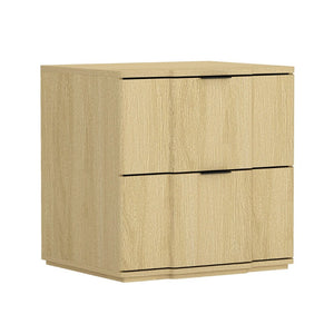 English Elm Nightstand with Sculpted Drawer Fronts Natural Wood and Gold Accents Bedroom Accent Natural+Black B365P504333