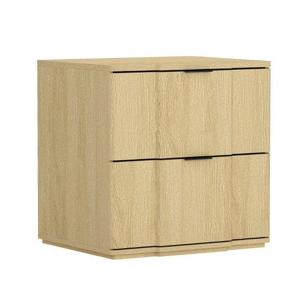 English Elm Nightstand with Sculpted Drawer Fronts Natural Wood and Gold Accents Bedroom Accent Natural+Black B365P504333