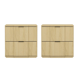 English Elm Nightstand with Sculpted Drawer Fronts Natural Wood and Gold Accents Bedroom Accent Natural+Black B365P504333