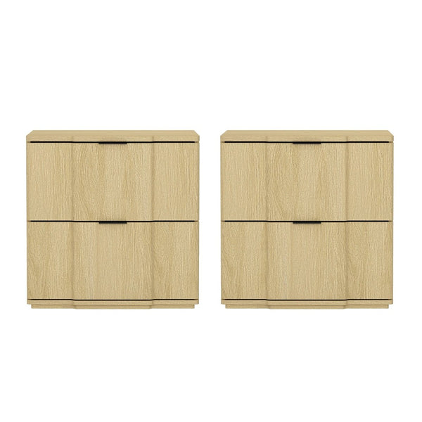 English Elm Nightstand with Sculpted Drawer Fronts Natural Wood and Gold Accents Bedroom Accent Natural+Black B365P504333