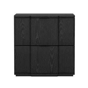 English Elm Nightstand with Sculpted Drawer Fronts Natural Wood and Gold Accents Bedroom Accent Black B365P504334