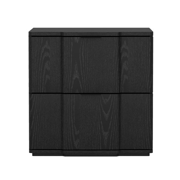 English Elm Nightstand with Sculpted Drawer Fronts Natural Wood and Gold Accents Bedroom Accent Black B365P504334