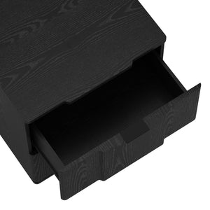 English Elm Nightstand with Sculpted Drawer Fronts Natural Wood and Gold Accents Bedroom Accent Black B365P504334