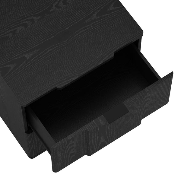 English Elm Nightstand with Sculpted Drawer Fronts Natural Wood and Gold Accents Bedroom Accent Black B365P504334