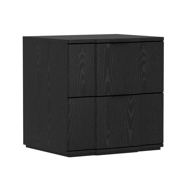 English Elm Nightstand with Sculpted Drawer Fronts Natural Wood and Gold Accents Bedroom Accent Black B365P504334