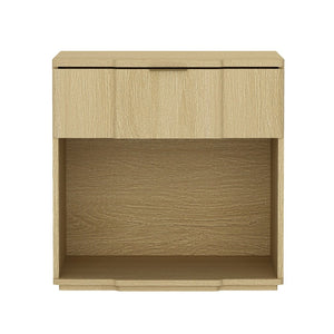 English Elm Nightstand Natural Oak Finish with Flush Metal Pull Drawer for Modern Bedroom Styling B365P504335