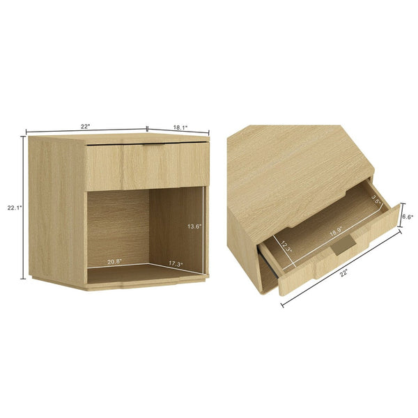 English Elm Nightstand Natural Oak Finish with Flush Metal Pull Drawer for Modern Bedroom Styling B365P504335
