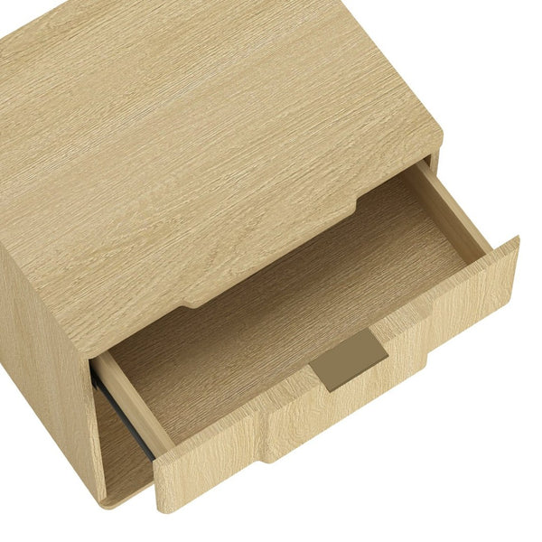 English Elm Nightstand Natural Oak Finish with Flush Metal Pull Drawer for Modern Bedroom Styling B365P504335