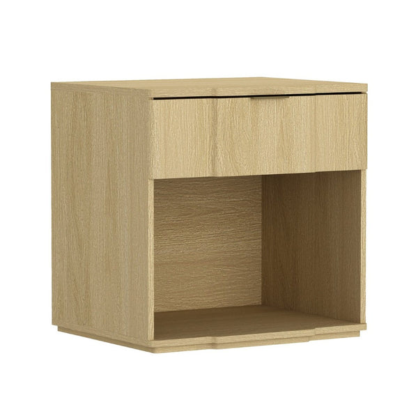 English Elm Nightstand Natural Oak Finish with Flush Metal Pull Drawer for Modern Bedroom Styling B365P504335