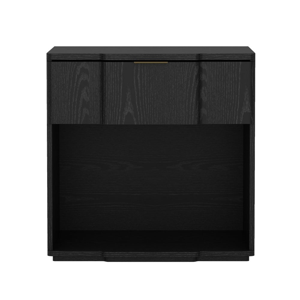 English Elm Nightstand Matte Black Modern Bedroom Accent with Flush Integrated Drawer Pull B365P504336