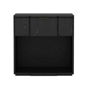 English Elm Nightstand Matte Black Modern Bedroom Accent with Flush Integrated Drawer Pull B365P504336