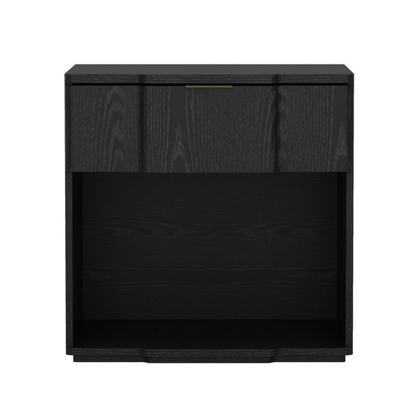 English Elm Nightstand Matte Black Modern Bedroom Accent with Flush Integrated Drawer Pull B365P504336