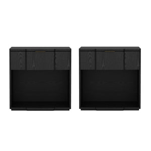 English Elm Nightstand Matte Black Modern Bedroom Accent with Flush Integrated Drawer Pull B365P504336
