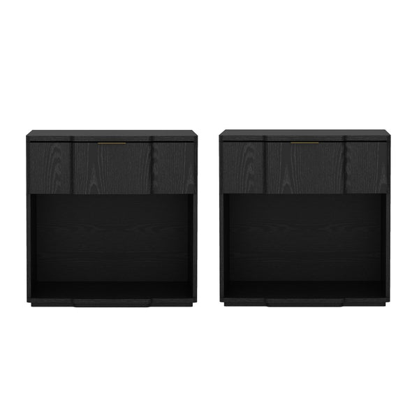 English Elm Nightstand Matte Black Modern Bedroom Accent with Flush Integrated Drawer Pull B365P504336