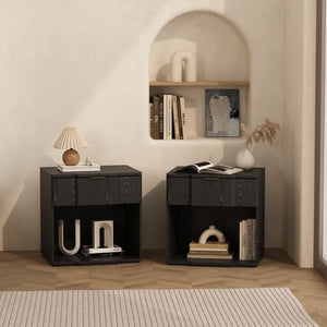 English Elm Nightstand Matte Black Modern Bedroom Accent with Flush Integrated Drawer Pull B365P504336