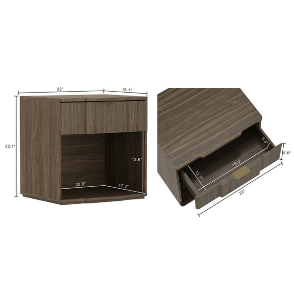 English Elm Nightstand Walnut Finish Single Drawer Mid Century Modern Bedroom Accent with Metal Pull B365P504337