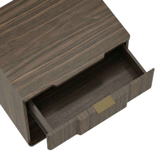 English Elm Nightstand Walnut Finish Single Drawer Mid Century Modern Bedroom Accent with Metal Pull B365P504337