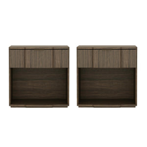 English Elm Nightstand Walnut Finish Single Drawer Mid Century Modern Bedroom Accent with Metal Pull B365P504337