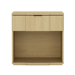 English Elm Nightstand Natural Oak Finish with Flush Metal Pull and Clean Scandinavian Bedroom Design B365P504338
