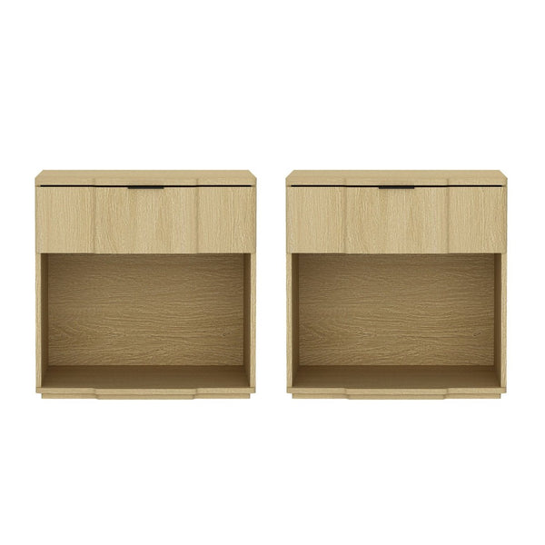 English Elm Nightstand Natural Oak Finish with Flush Metal Pull and Clean Scandinavian Bedroom Design B365P504338