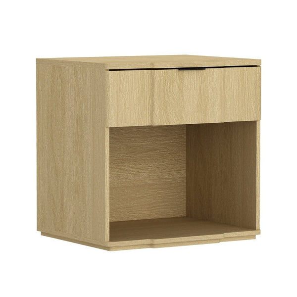 English Elm Nightstand Natural Oak Finish with Flush Metal Pull and Clean Scandinavian Bedroom Design B365P504338