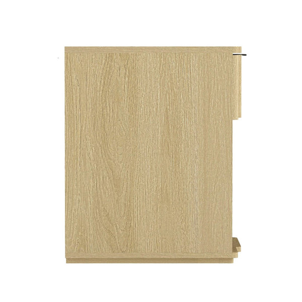 English Elm Nightstand Natural Oak Finish with Flush Metal Pull and Clean Scandinavian Bedroom Design B365P504338
