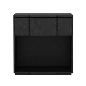 English Elm Nightstand Matte Black Single Drawer Modern Minimalist Bedroom Accent with Sleek Metal Pull B365P504339