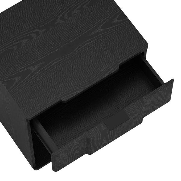 English Elm Nightstand Matte Black Single Drawer Modern Minimalist Bedroom Accent with Sleek Metal Pull B365P504339