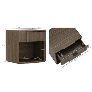 English Elm Nightstand Walnut Finish Single Drawer Mid-Century Bedroom Table with Integrated Metal Pull B365P504340