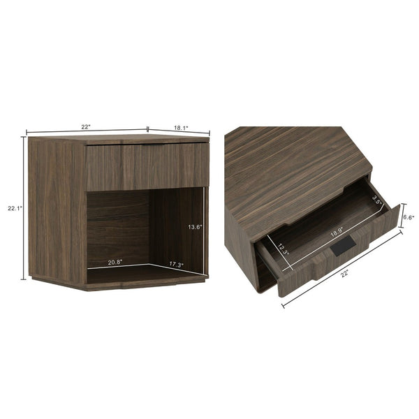 English Elm Nightstand Walnut Finish Single Drawer Mid-Century Bedroom Table with Integrated Metal Pull B365P504340