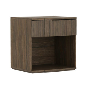 English Elm Nightstand Walnut Finish Single Drawer Mid-Century Bedroom Table with Integrated Metal Pull B365P504340